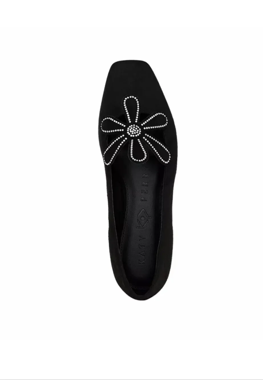 Katy Perry $129 Evie Daisy Rhinestone Ballet Flats Black Womens 7 NEW